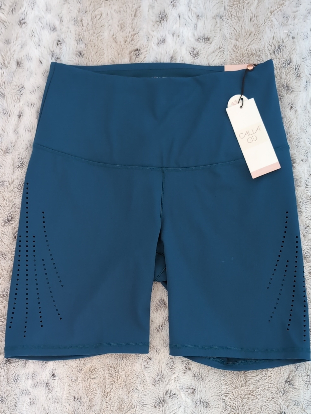 Calia Ink Blue Sculpt Perforated Bike Shorts